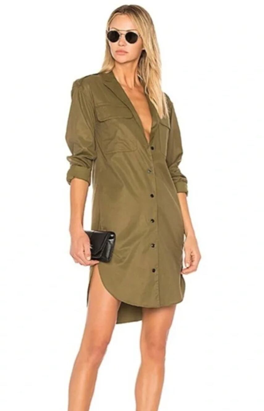 Rag & Bone The Mason Shirt Dress Dark Olive Button Front Mini Women's S